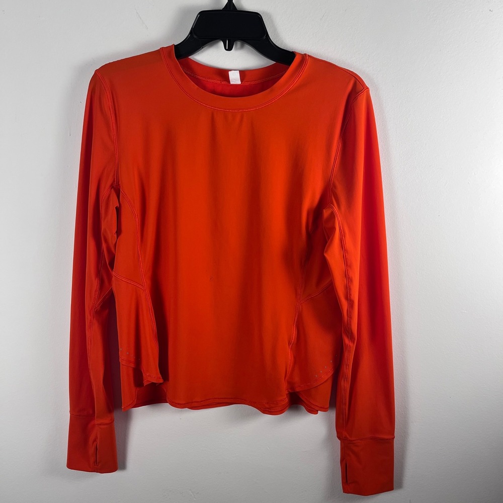 Lululemon Fold Over Running Long Sleeve Shirt 10 Solar Orange Stretch UV FLAW